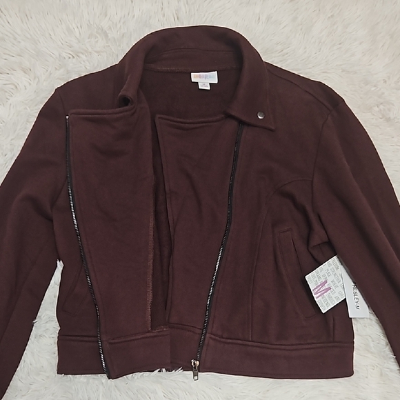 New LuLaRoe Presley Purple Cropped Moto Jacket Medium Bomber Jacket - Picture 5 of 8